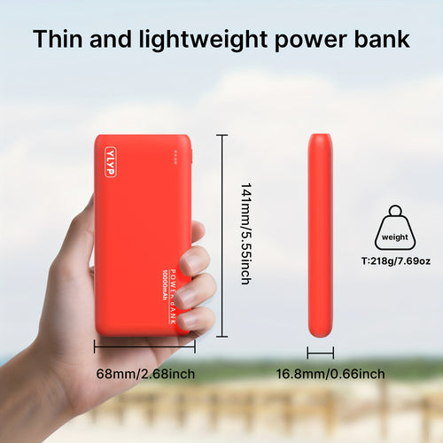 10, 000Mah Slim And High-Capacity Portable Power Bank, Featuring a 5V2A Dual USB Charger with an LED Battery Indicator, Compatible with for iphone And Android Devices, Offering 2 USB Outputs And Type-C/Micro Inputs