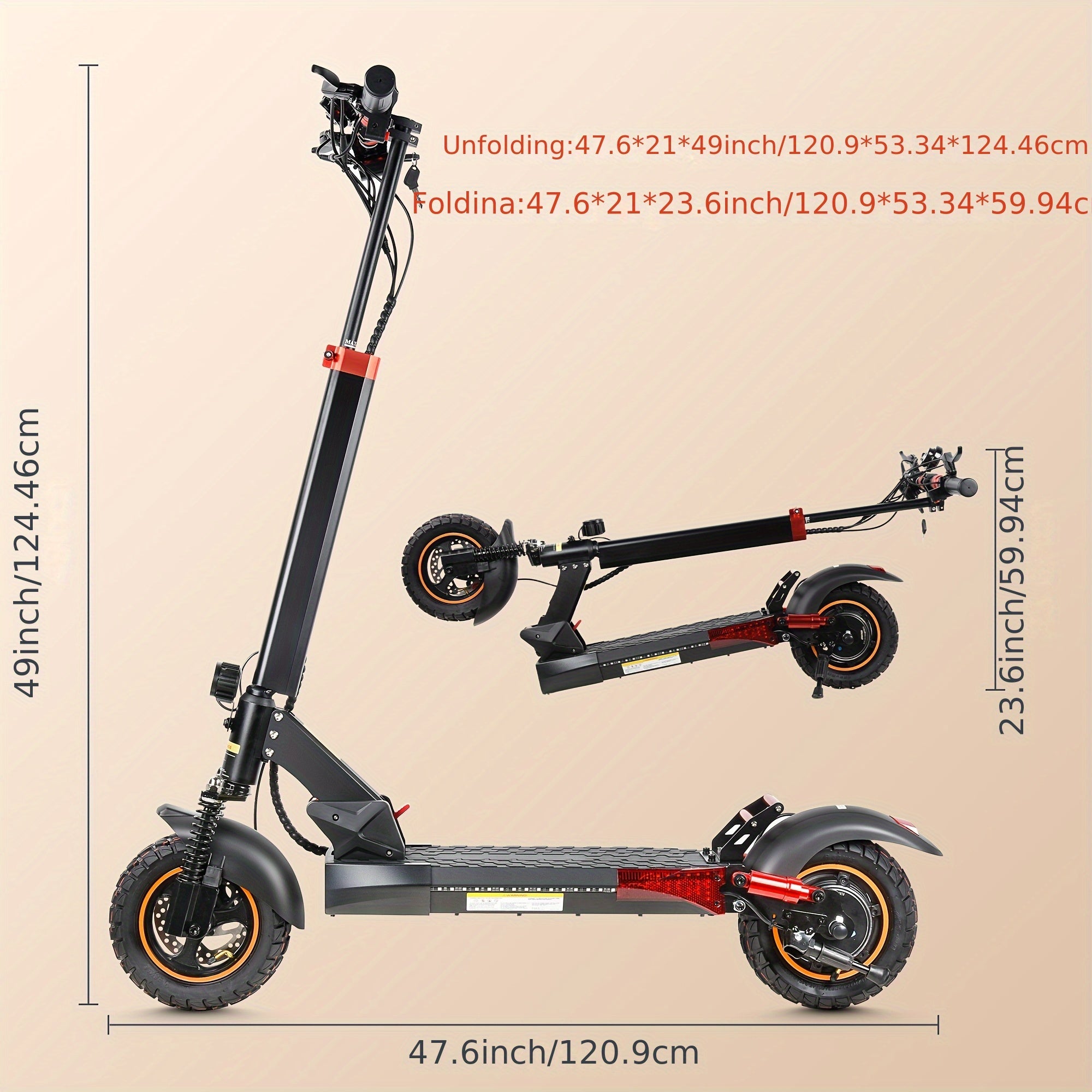 749W电机成人电动滑板车 - 30英里续航，10英寸全地形越野轮胎，双重悬挂与碟刹，带座椅可折叠电动滑板车，全球电压（110-240V）及插头，重型便携式电动滑板车