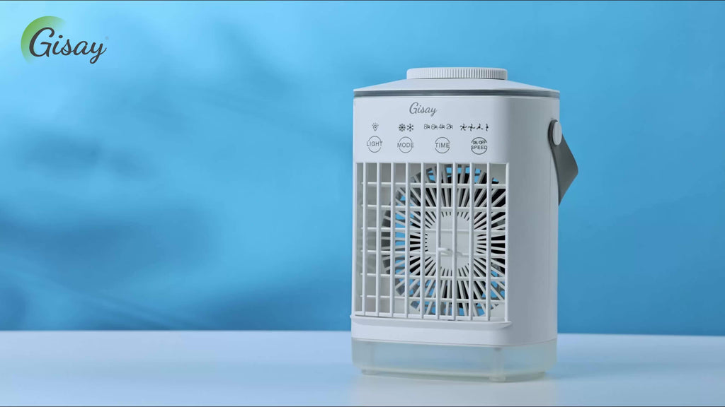 Gisay Compact USB-Powered Desk Fan - Quiet Portable Evaporative Cooling Humidifier, 4 Speed Settings, 8-Hour Timer, Lightweight Personal Cooling System for Home, Office, Travel, Bedroom - Mini Fan for Small Spaces
