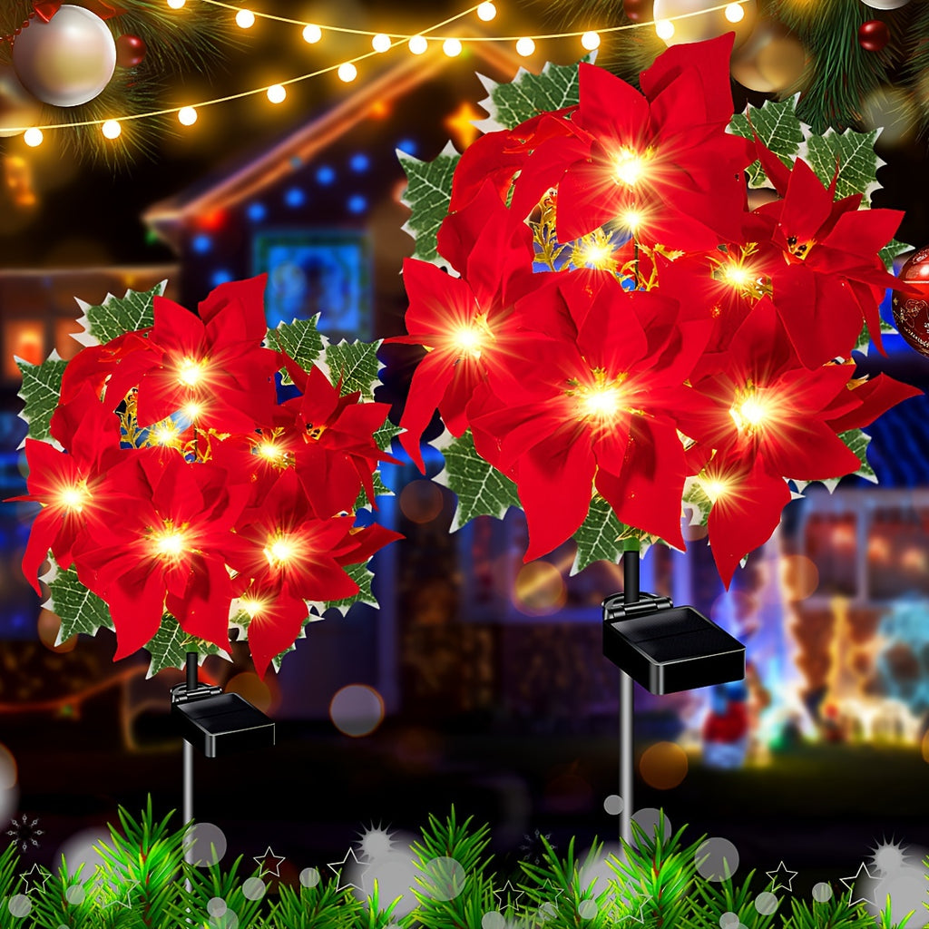 2-Piece Solar Waterproof IP65 Courtyard Light, Solar Christmas Flower Light Garden Decoration Outdoor Waterproof Courtyard Light, Decorative Courtyard Suitable for Garden Path Courtyard