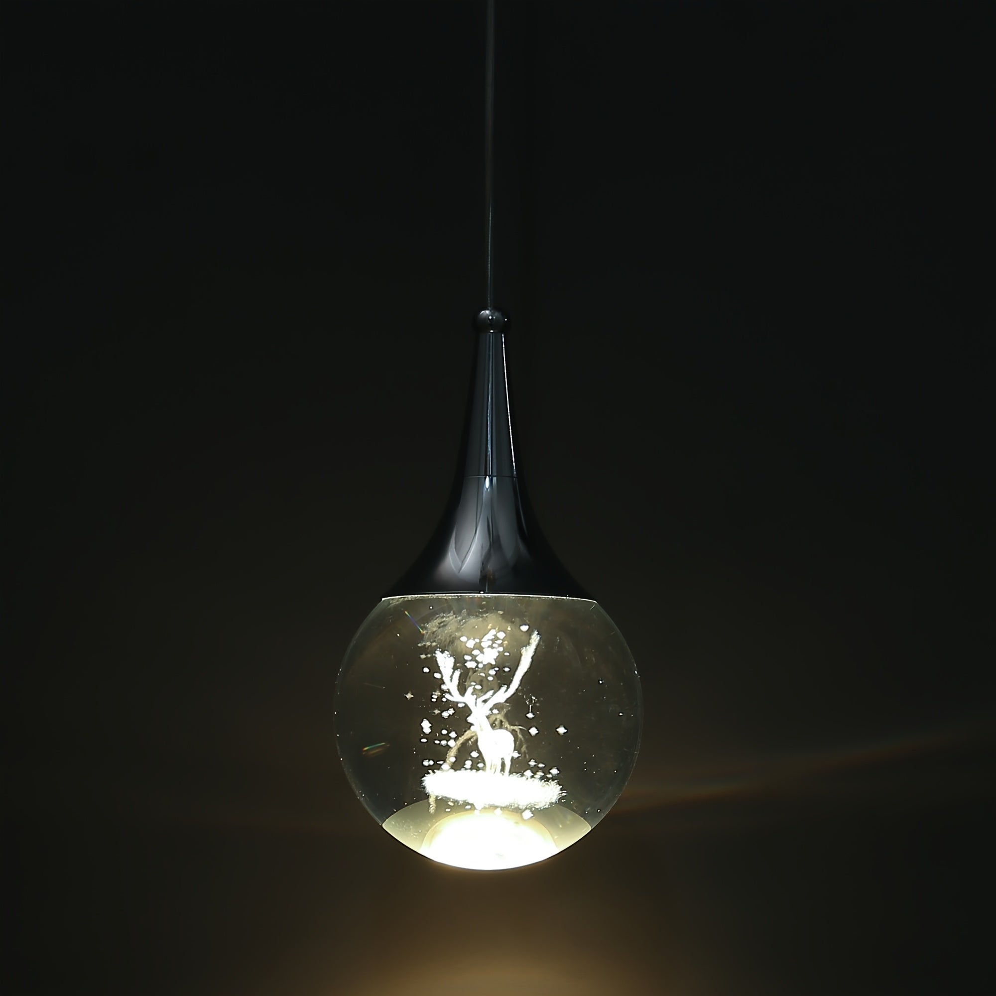 Enncll modern chrome globe LED pendant light, with 3D deer crystal lampshade - adjustable hanging height, polished metal finish, warm 3200K light, suitable for kitchen island, dining room or bar, elegant teardrop design