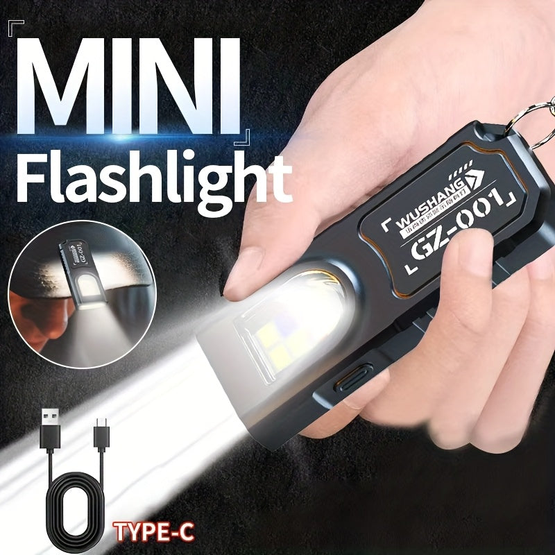 High Lumen Ultra-Thin Flashlight, Keychain Light, Magnetic Base, Rear Clip Buckle with Hook, Dual Light Source, 5 Lighting Modes, Red Blue Strobe Side Light, Multifunctional Portable Camping Light