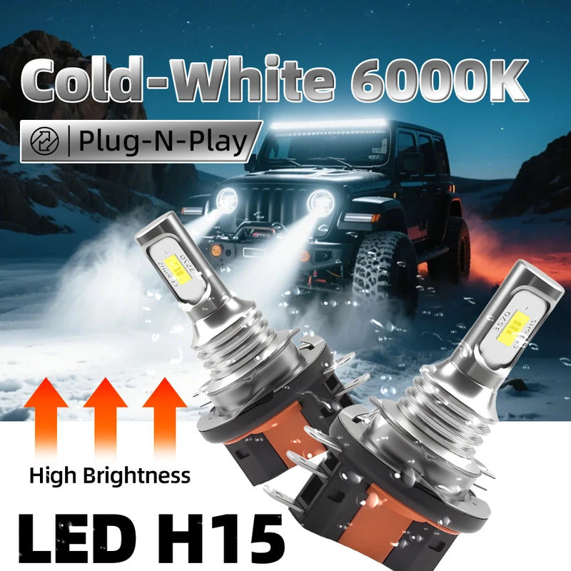 2 只装 H15 LED 日间行车灯 远光灯泡 715 型 超亮白光 6000K 升级款灯泡 12V