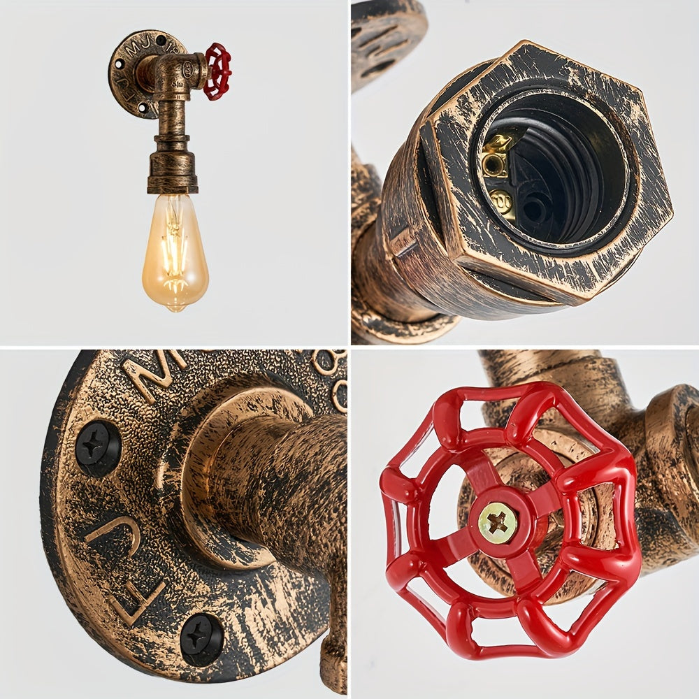 1/2-Piece Water Pipe Wall Light, Vintage Industrial Style Wall Light, Western Theme Wall Light, Suitable for Bedroom, Hallway and Study, E27 Socket (Bulb Not Included)