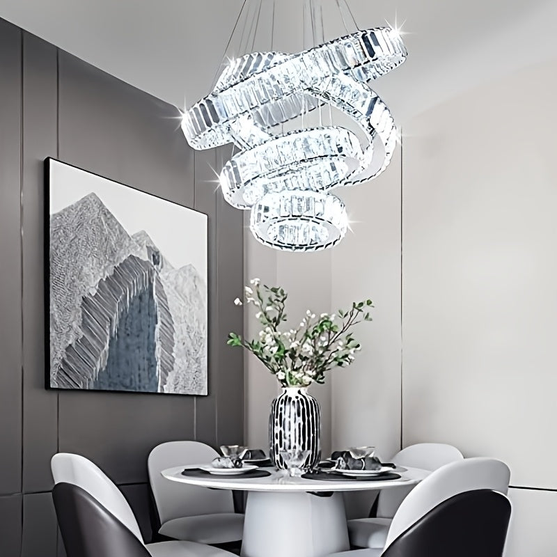 Modern crystal chandelier, four-ring pendant light, ceiling hanging fixture for bedroom, living room, dining room (cool white light)