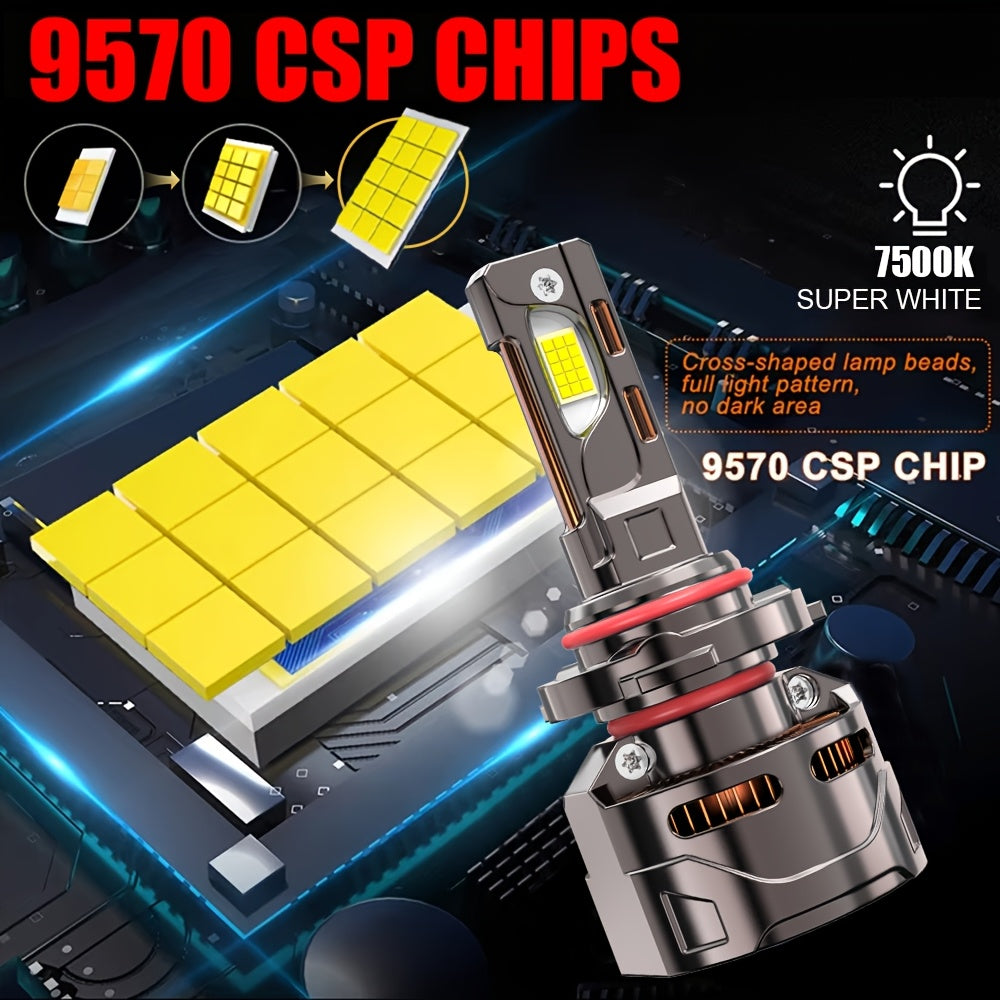 2pcs 58400 Lumens CANBUS Car LED Headlight Bulbs, 7500K Pure White Light, Compatible with H16/H11/H9/H8 9005/HB3 9006/HB4 9012/HIR2 Sockets, No Decoding Needed, 9570 CSP Chip, Easy Installation
