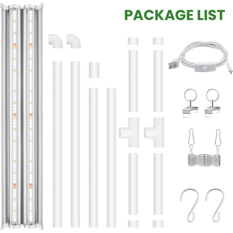 Seedling Grow Light with Stand, 2FT T5 Full Spectrum Indoor Plant Lamp, 32W 144 LEDs High Output Seedling Light Kit, Height Adjustable with On Off Switch