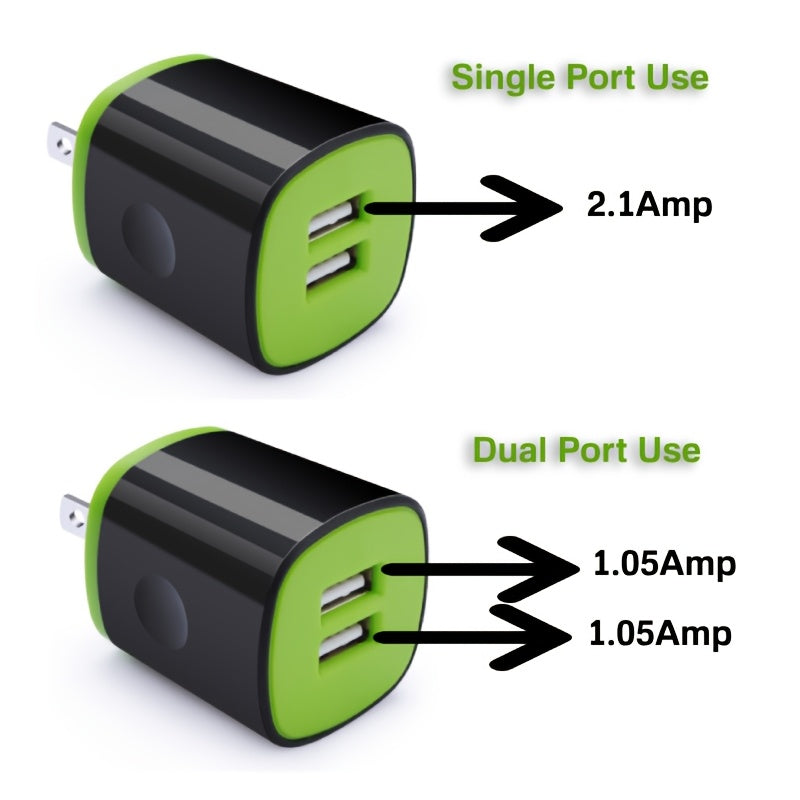 10W Fast Charger 5V/2.1A US Plug | 6ft USB A to USB C Nylon Braided Data Cable, Lightweight Design, 100V-240V Operating Voltage