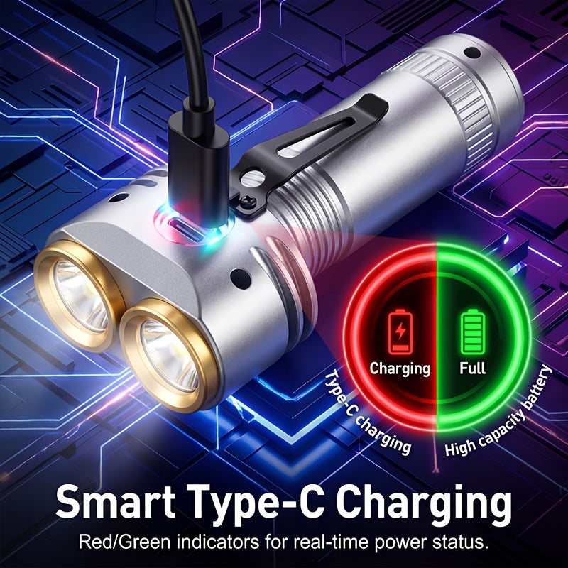 Handheld Rechargeable Flashlight - with Sturdy Pen Clip, High-Brightness Dual Light Sources, Long Battery Life, Type-C Charging Port, Adjustable Multi-Level Light Modes, Ideal for Outdoor Camping, Hiking, Home Lighting & Emergency Lighting