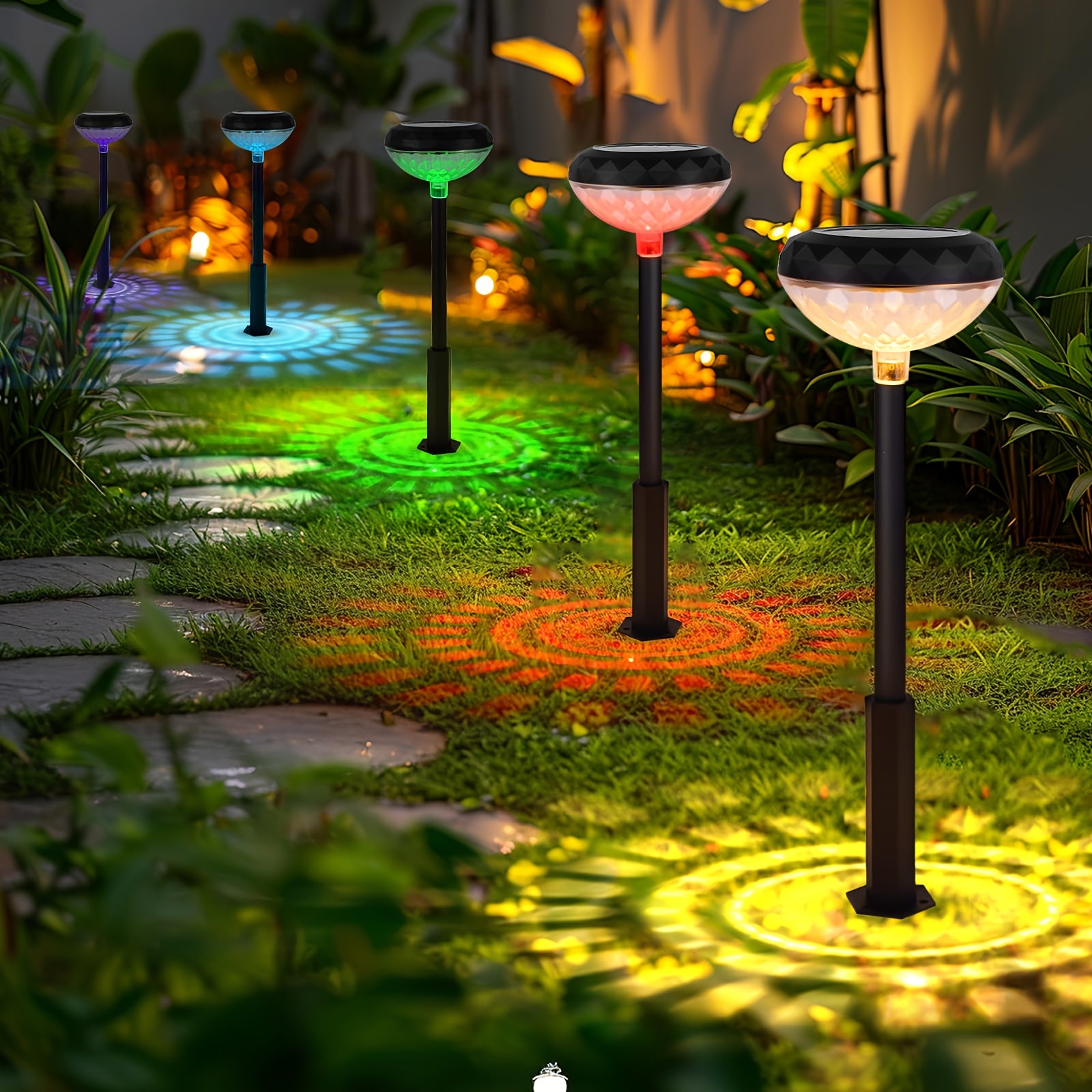 6 Pack Solar Light & Shadow Path Light, IP44 Waterproof Outdoor Lawn Light, Color Gradient LED Light, Perfect for Pathway, Villa, Courtyard, Garden Landscape Decoration, Holiday Party Atmosphere Decor