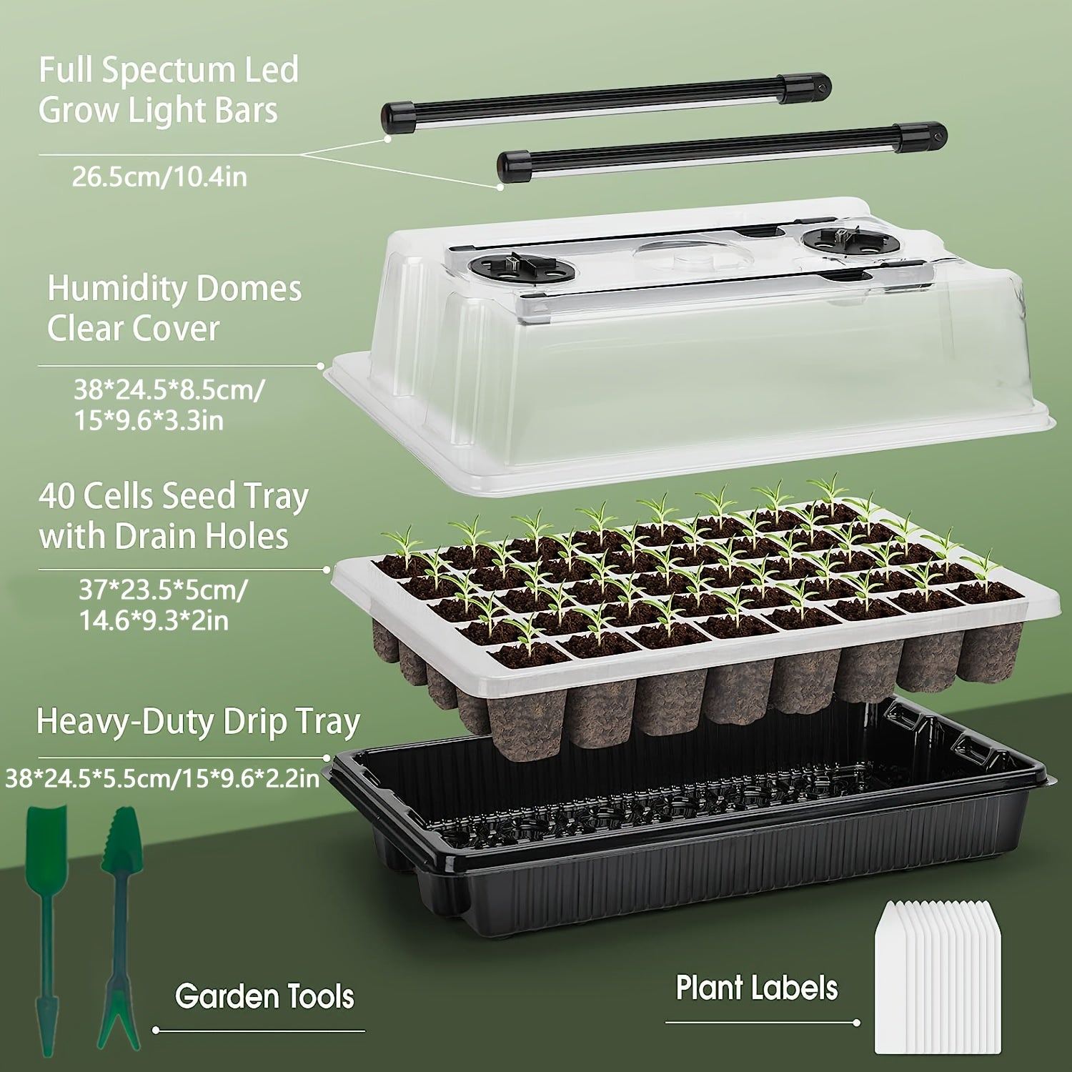 Seed Starter Tray with Grow Light, 40-Cell Seed Starting Kit, Seedling Tray Set with Humidity Dome, Auto Timer & Dimmable Light, Indoor Germination Tray for Home Gardening
