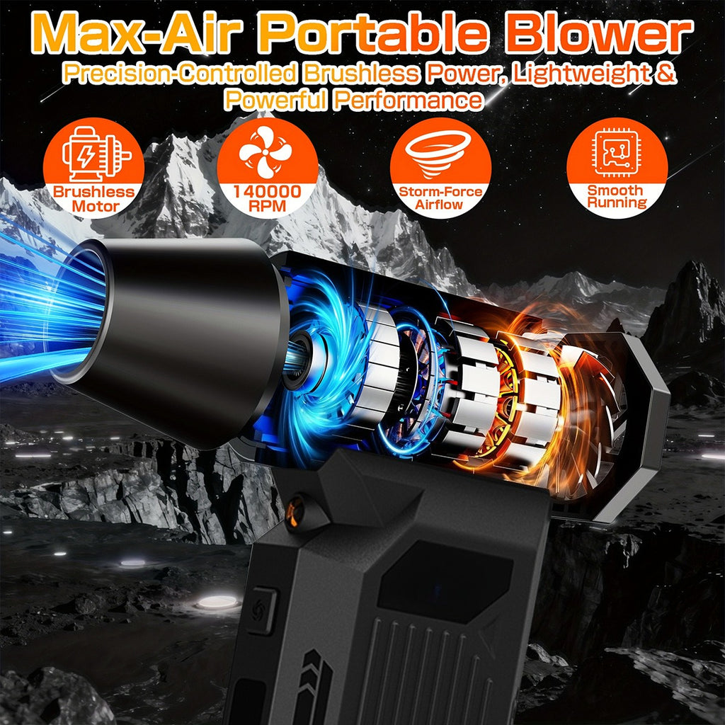 140000RPM High Power Turbo Fan with LED Light, Multi-speed Adjustable High Wind Speed, Powerful Snow & Leaf Blower, Brushless Motor Long Lasting Battery, Lightweight Mini Turbo Fan for Car Cleaning