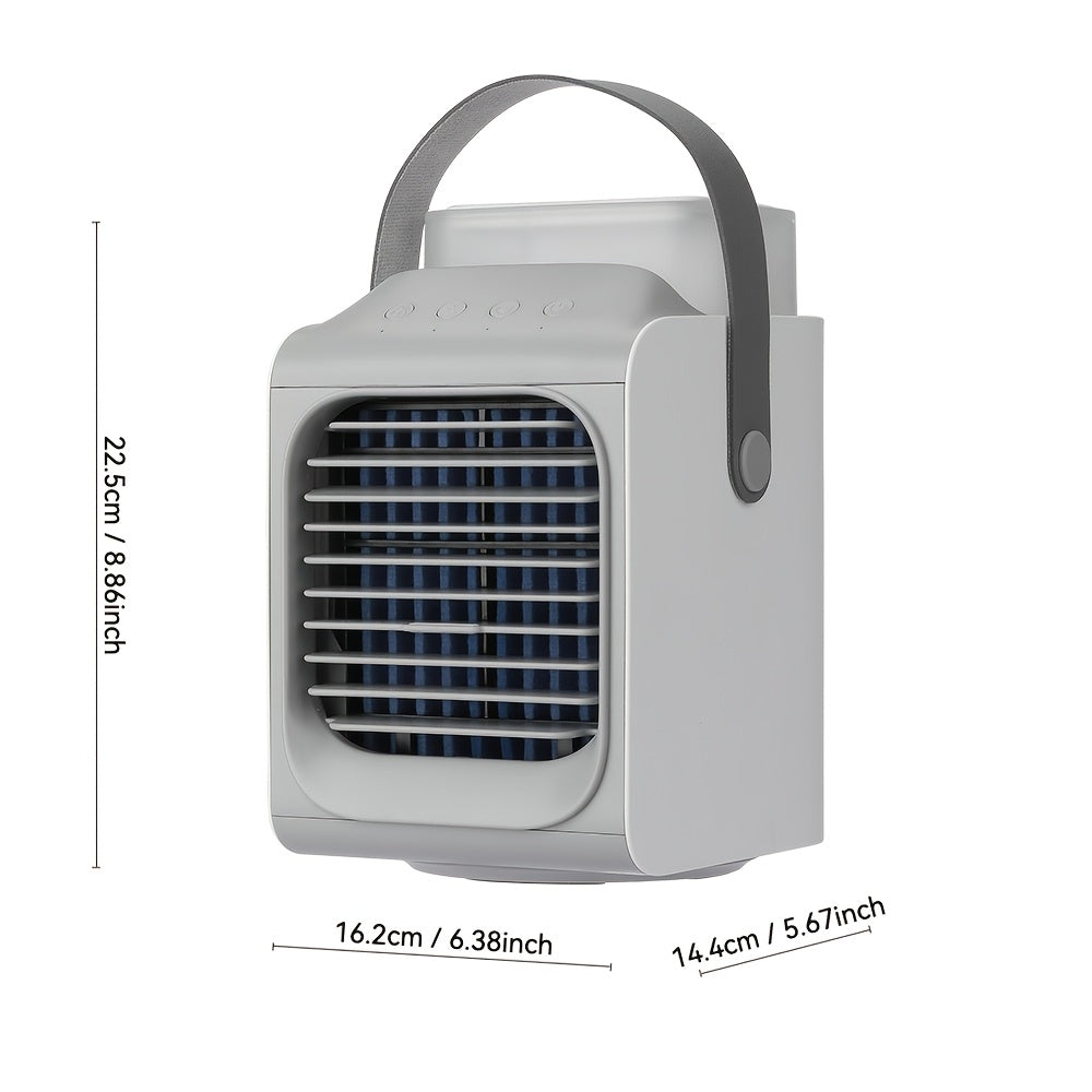 11.83oz Portable Mini Desktop Air Conditioner, USB Rechargeable 90° Oscillating Fan, Compact Square Design for Home Office Travel, Labor-Saving Easy to Use, Modern Aesthetic Durable Structure