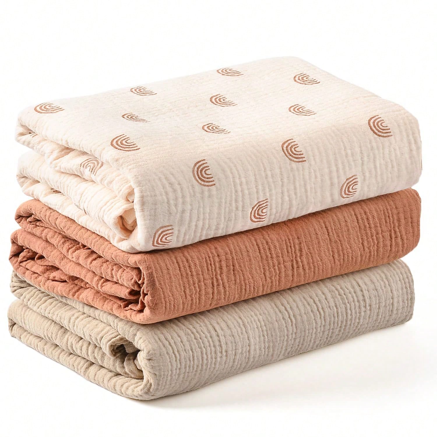3pcs多色绉布婴儿包裹巾婴儿车挡风盖毯宝宝襁褓毯包单产房包巾包被宝宝襁褓巾包裹巾布抱被抱毯纱布棉毯子
