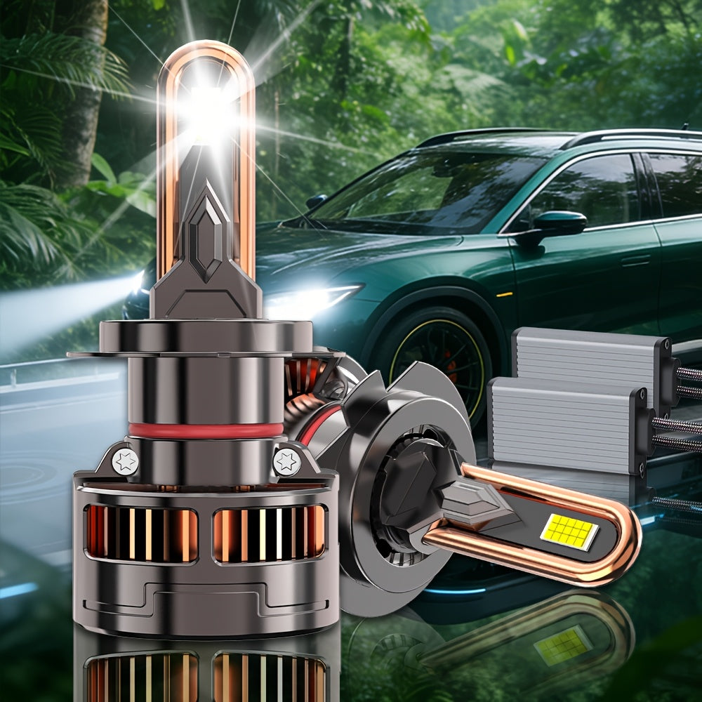 2-Pack LED Car Lights, Compatible with H11/H7/H4/H1, 9005/9006/9012 - 50000LM, 300W High/Low Beam, 7500K Cool White Light, Equipped with 12000 RPM Turbo Cooling Fan, Fits Various Vehicle Models, No Battery Needed