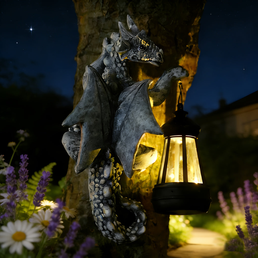 Dragon Statue Solar Outdoor Statue Garden Light, Dragon Shape Night Light, 9.25-Inch Outdoor Decorative Light, Can Be Mounted on Trees, Walls, Fences, Perfect Birthday, Housewarming Gift for Dragon Fans
