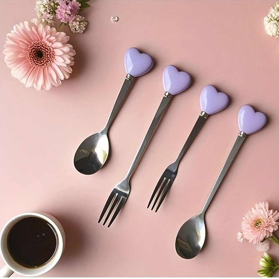 Luxury Stainless Steel Fork Spoon Set (2/4 Pieces), Fashion Tableware, Perfect for Afternoon Tea, Wedding, Cafe, Ideal Gift for Women, Travel Essential, Colorful Ice Cream Dessert Spoon for Summer Cake Yogurt