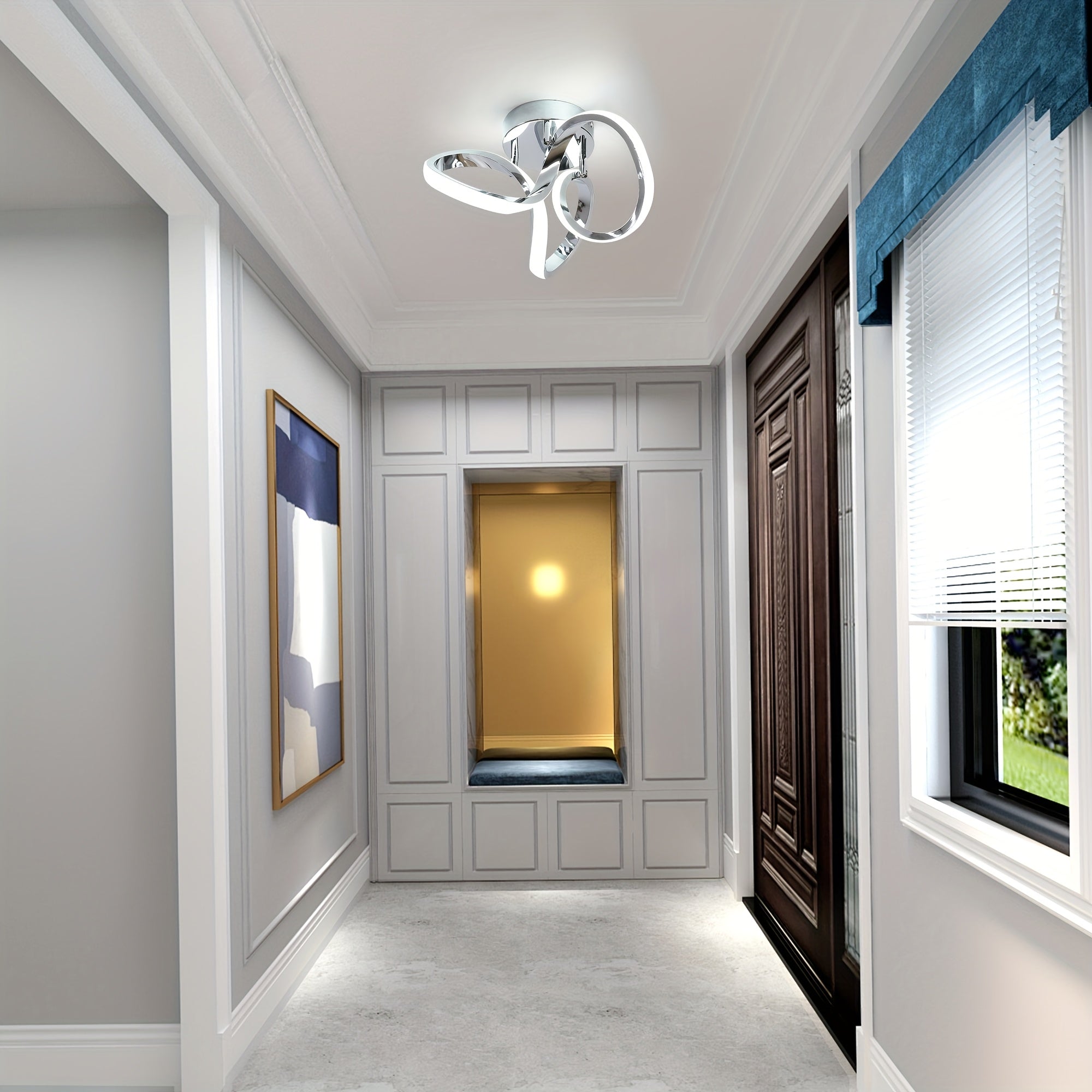 Gainid hallway light, acrylic modern LED ceiling light, cool white 6000K, flush mount ceiling light for bedroom, bathroom, kitchen, balcony, hallway, staircase, passage, curved creative design ceiling light