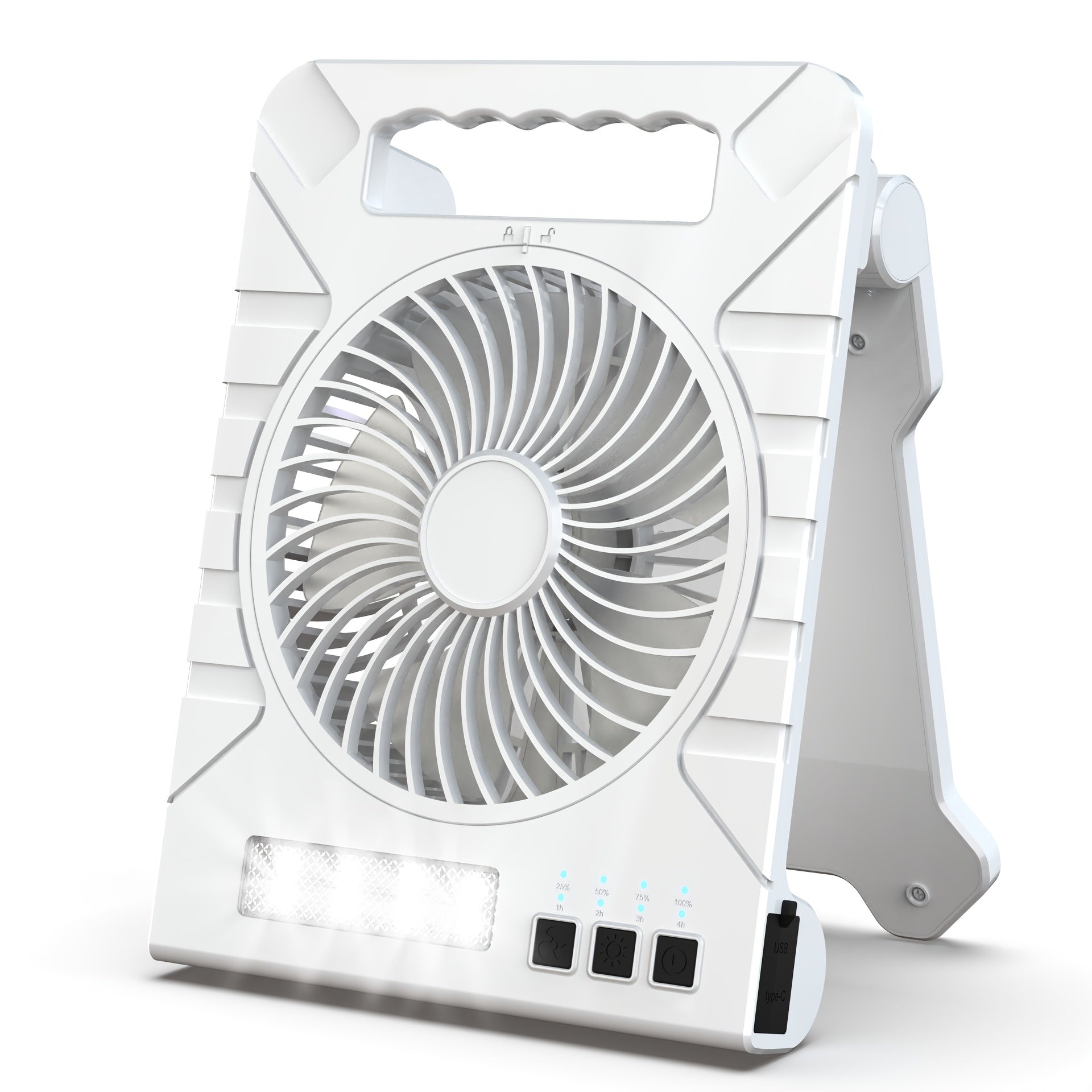 Portable Solar Fan Light for RV, Power Bank with LED Lighting, Type-C + Solar Charging Lithium Battery Fan, Outdoor Camping Fan for RV