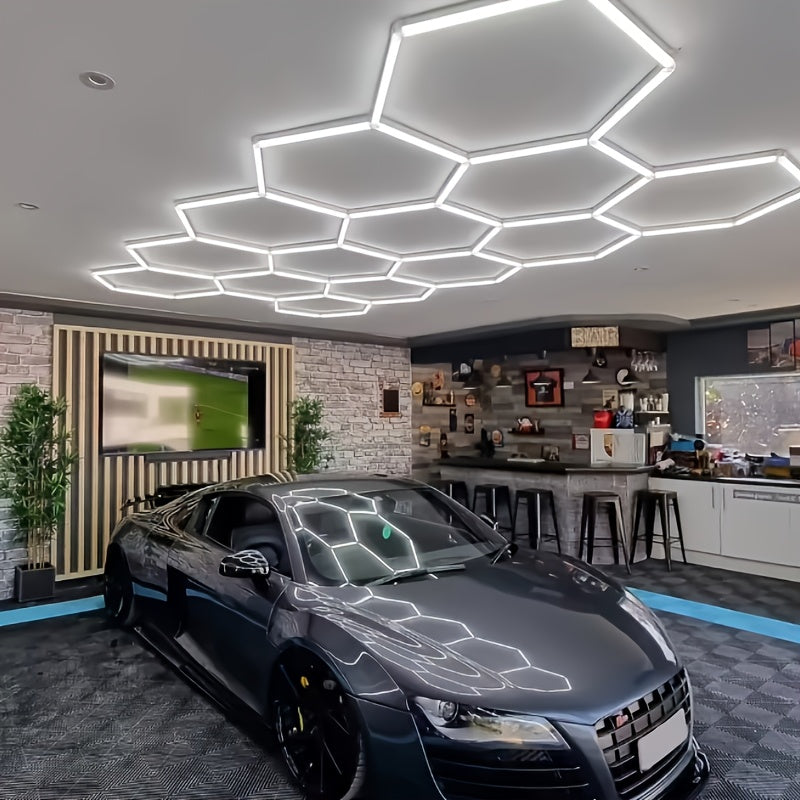 LED hexagonal garage light, home ceiling light, shop lighting honeycomb light, ultra-bright easy installation ceiling LED tube AC85-265V, suitable for living room, garage, gym, dance hall, laundry room, studio, shopping mall