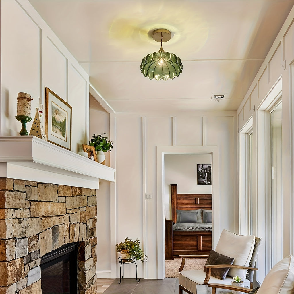 Vintage Pendant Light - Hanging Light Green Glass Pendant Light W260*H1500 Adjustable, Small Green Pendant Light Suitable for Bedroom, Hotel, Restaurant, Kitchen and Hallway (Bulb Not Included) New Year/Valentine's Day