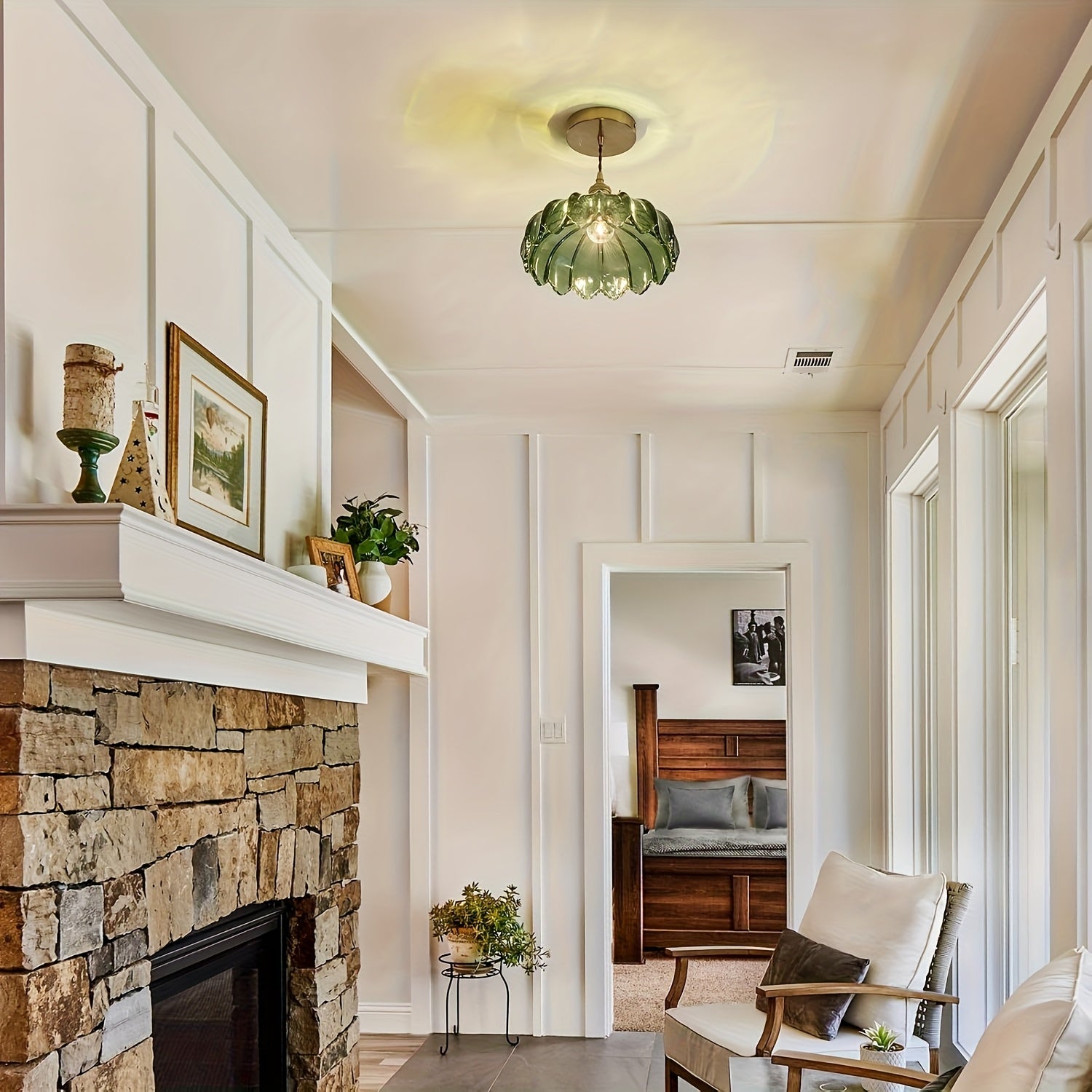 Vintage Pendant Light - Hanging Light Green Glass Pendant Light W260*H1500 Adjustable, Small Green Pendant Light Suitable for Bedroom, Hotel, Restaurant, Kitchen and Hallway (Bulb Not Included) New Year/Valentine's Day