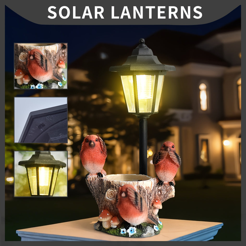 Multi-Functional Courtyard Resin Bird Flower Pot Outdoor Statue Solar Light, Garden Path Villa Landscaping Home Decorative Light, Balcony Corridor Ambient Night Light, Red Resin Bird Sculpture Light, Suitable Christmas Gift for Friends
