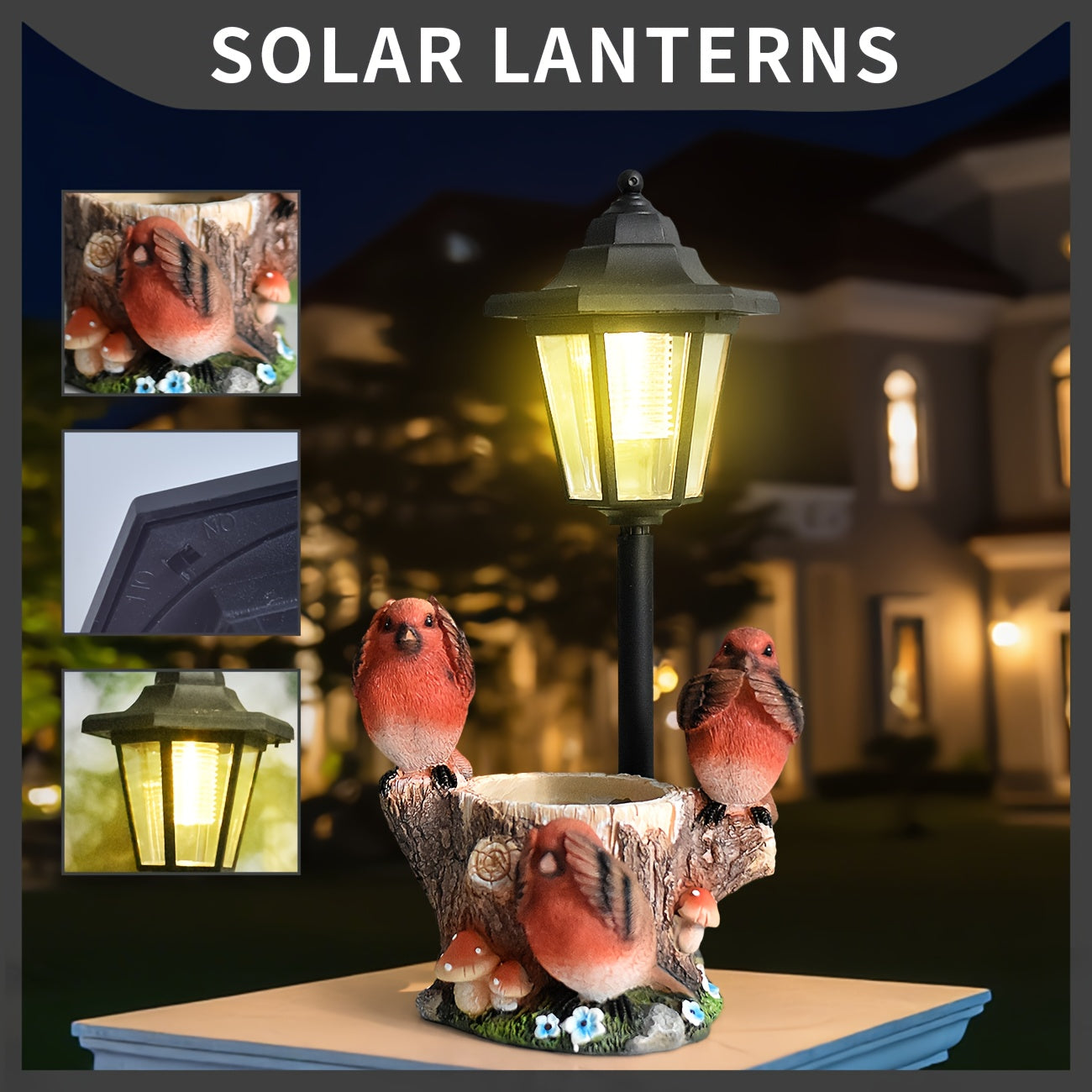Multi-Functional Courtyard Resin Bird Flower Pot Outdoor Statue Solar Light, Garden Path Villa Landscaping Home Decorative Light, Balcony Corridor Ambient Night Light, Red Resin Bird Sculpture Light, Suitable Christmas Gift for Friends