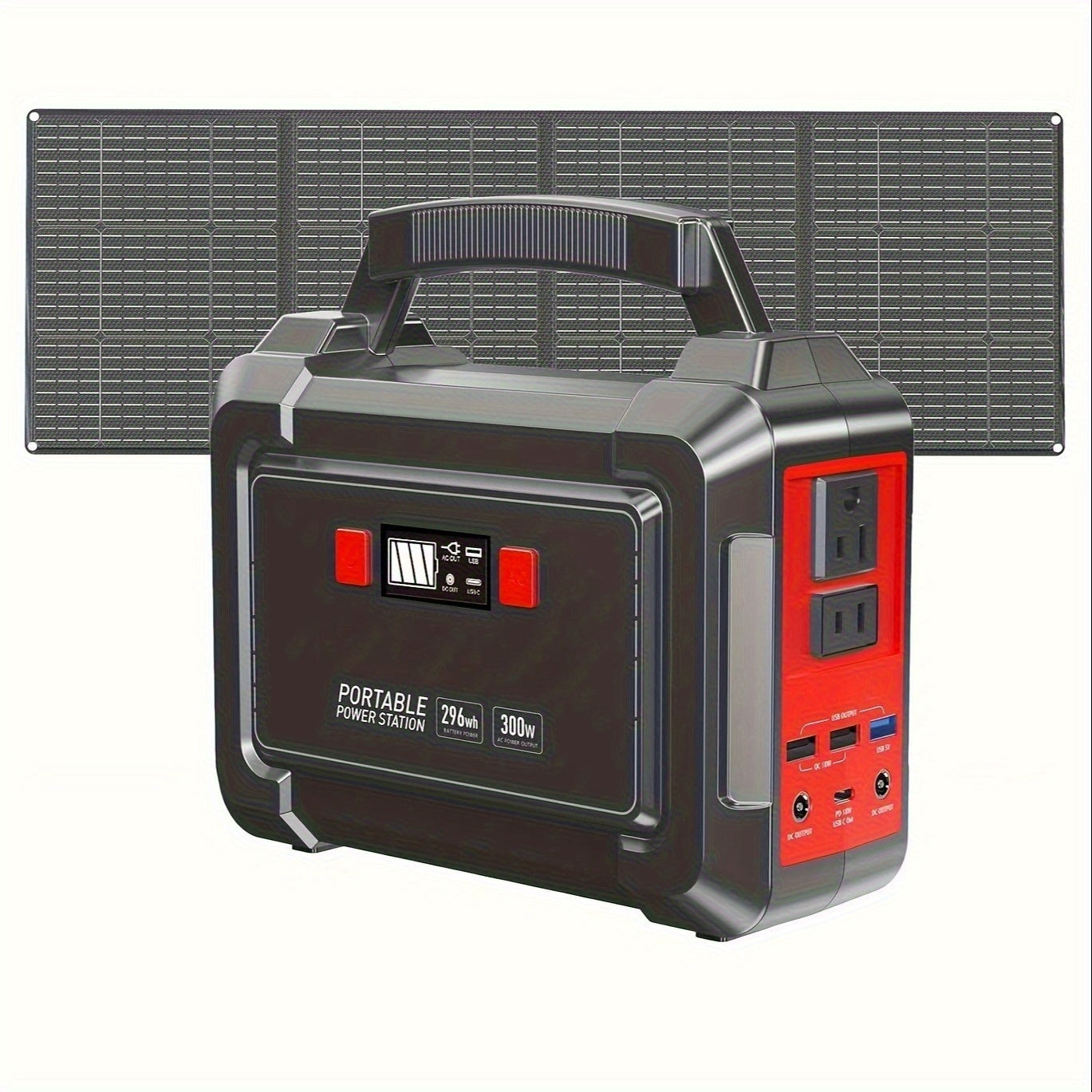 296/167Wh 帶 60/30W 太陽能板或行動式電源站 296Wh 300W/167Wh 100W/88Wh 100W，露營便攜電源帶交流輸出 2*110V，USB QC3.0 太陽能發電機適用於露營旅行家庭應急禮品
