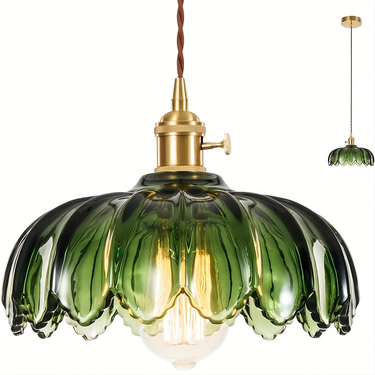 Vintage Pendant Light - Hanging Light Green Glass Pendant Light W260*H1500 Adjustable, Small Green Pendant Light Suitable for Bedroom, Hotel, Restaurant, Kitchen and Hallway (Bulb Not Included) New Year/Valentine's Day