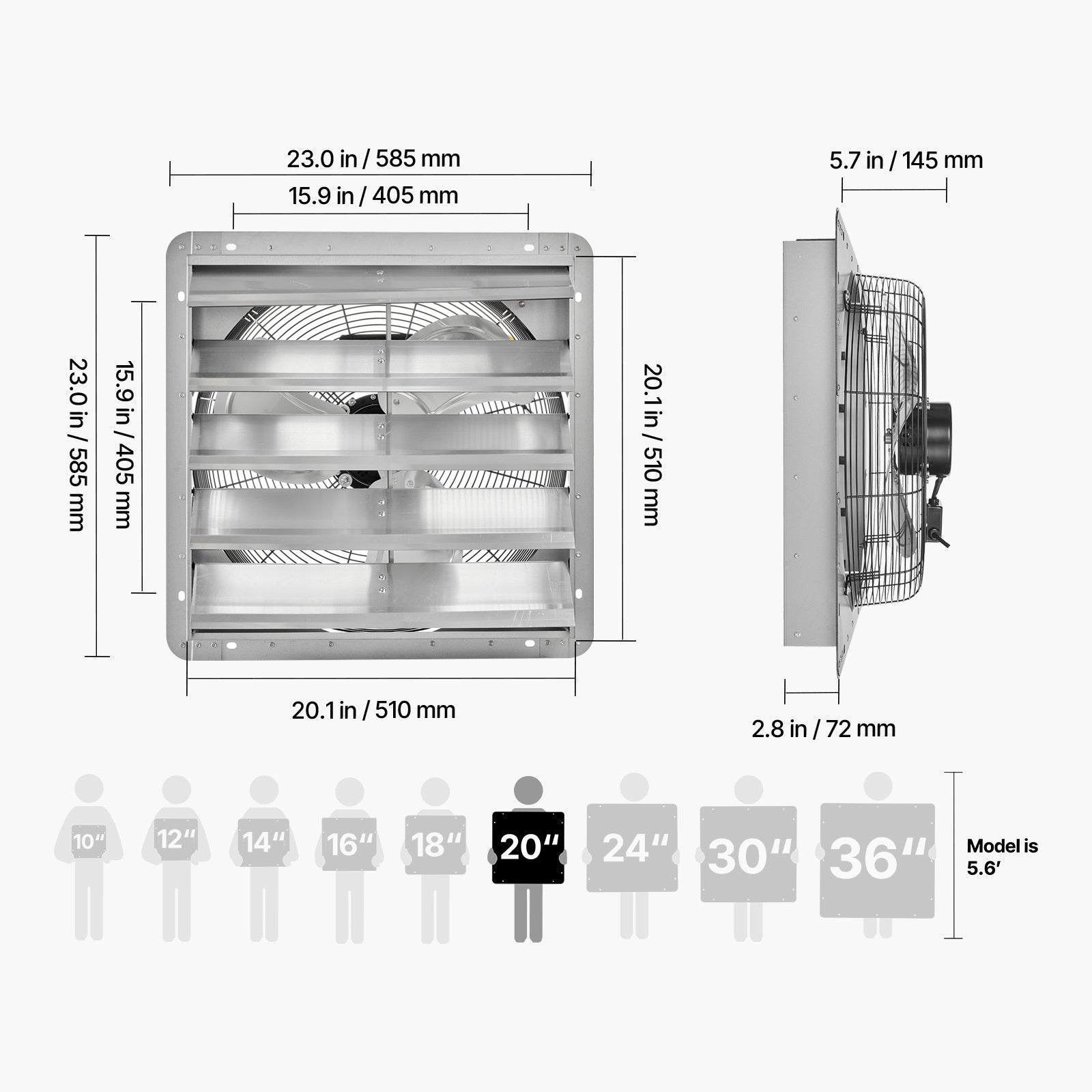 VEVOR 18"/20" Louvered Exhaust Fan, Wall-Mounted Attic Vent Fan, 2200 CFM/3000 CFM, AC Motor, Heavy-Duty Steel, Low Noise, for Shed Garage Greenhouse Ventilation Cooling, Silver