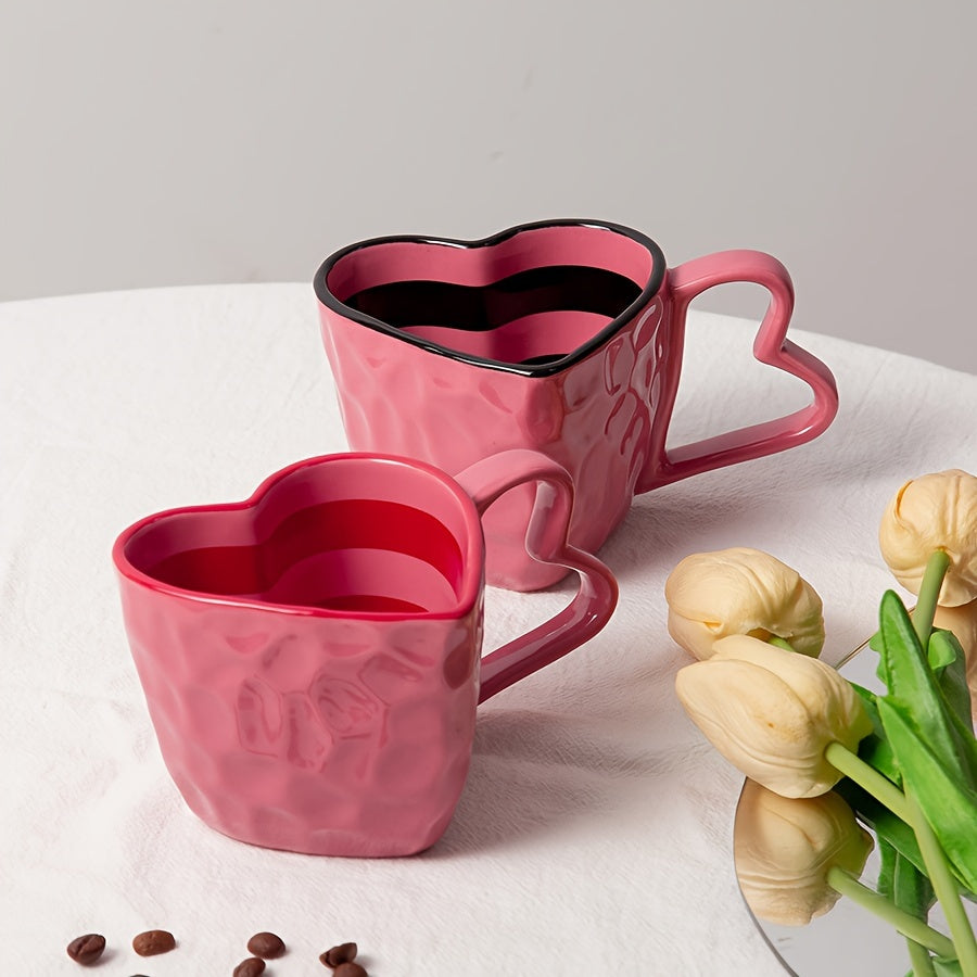 1 Red Heart-Shaped Ceramic Mug, Creative & Cute Coffee Cup, Suitable for Home & Office Use
