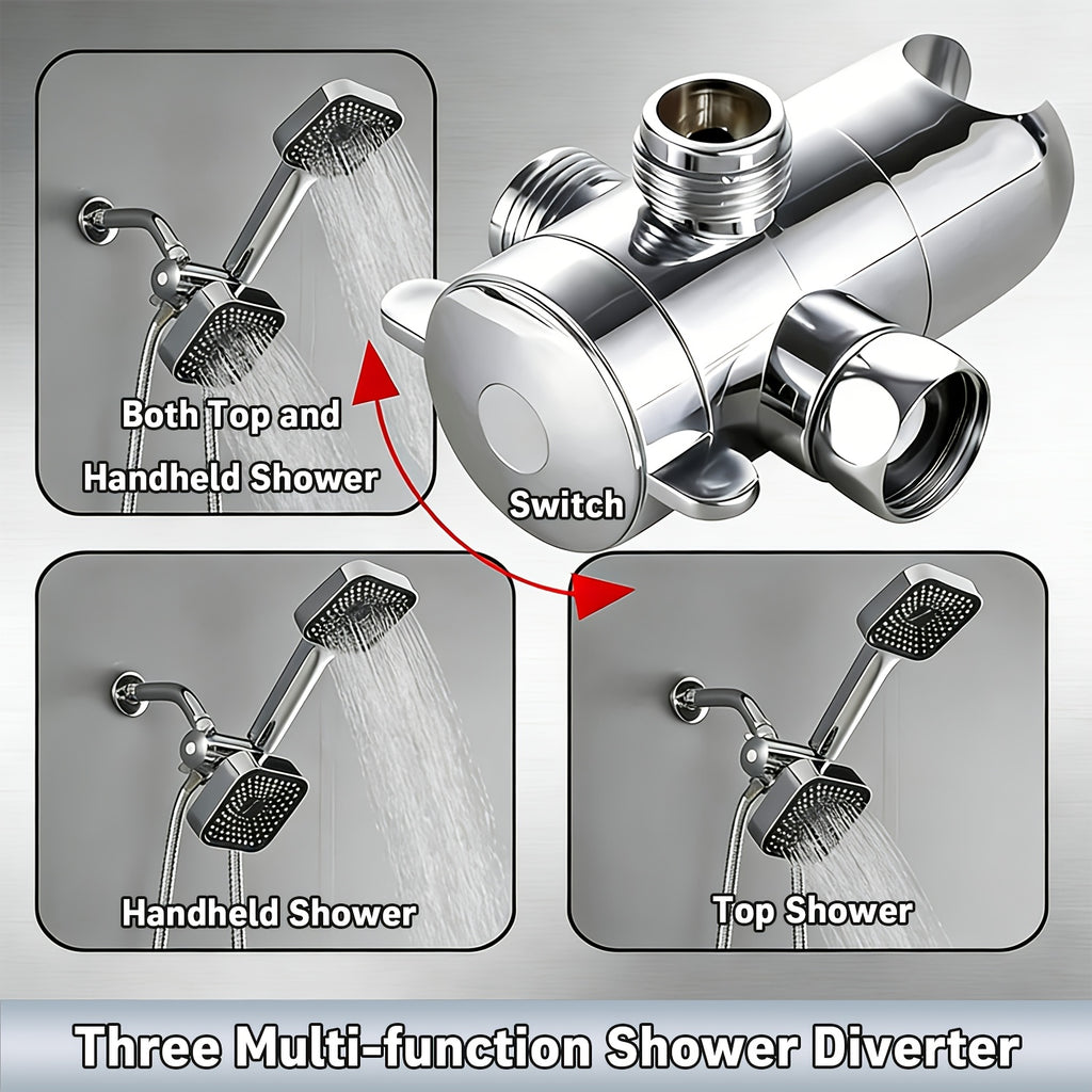 2-in-1 Handheld Shower with Extended Hose (High Pressure Rain Shower System) | Heavy Duty ABS Wall Mount Shower Set with T-Diverter Valve, Polished Finish, Full Body Coverage, Quick Installation (No Electricity) – Modern Bathroom Upgrade