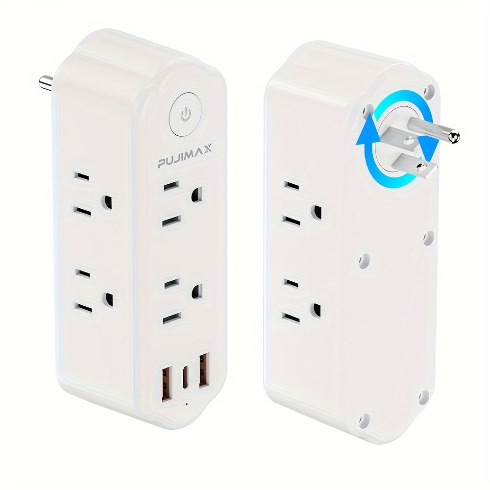 2/1 PUJIMAX American Multifunctional Wall Socket, Including 2 USB Ports, 1 Type-C Port, 6 AC Plug Ports, Surge Protection, Safety Intelligence, Plug Support 360 ° Rotation, Travel Plug Adapter, Electrical Sockets, Suitable For Home, Office, School, Dormit