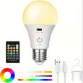E26/E27 rechargeable remote control timer bulb, 13-color dimming portable wireless battery backup light, suitable for wall lamps and table lamps, detachable charging design, suitable for non-hardwired fixtures, with dimming function