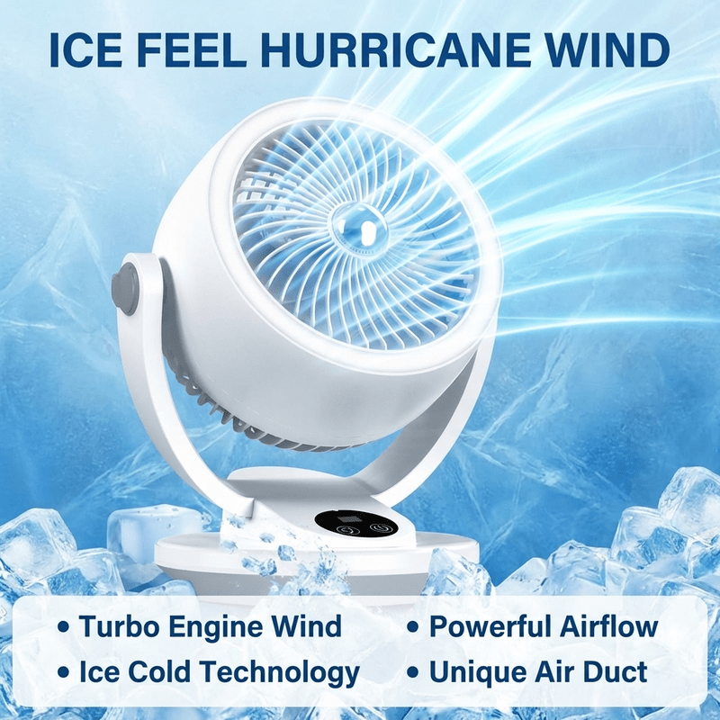 USB Ice Feeling Circulation Fan, 10 Inch Small Desktop Fan, Desktop & Wall Dual Use, High Airflow, Ultra Quiet, 3 Blades, Unique Air Duct Design, Engine Hurricane Wind