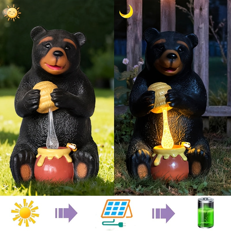 Black Bear Squeezing Honey Light, Non-Flat Printing, Resin Craft Statue Ornament Solar Light, Bear Statue Garden Resin Craft, Art Decoration with Solar LED Light, Landscaping DIY Garden Sculpture, Courtyard Lawn Home Decoration