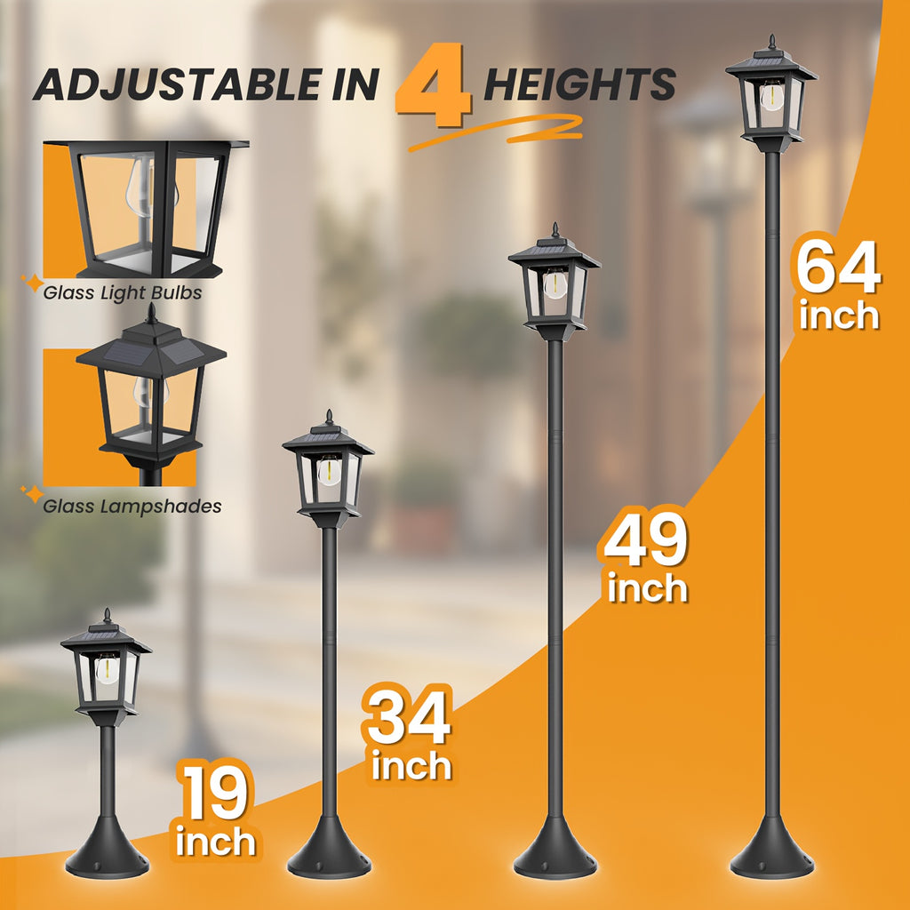 63" Solar Lamp Post 2 Pack, Glass Solar Post Lamp, Auto On/Off 3000K 20LM Warm White Light, Outdoor Waterproof Light, Outdoor Pole Light, Courtyard Floor Lamp, Warm White Light