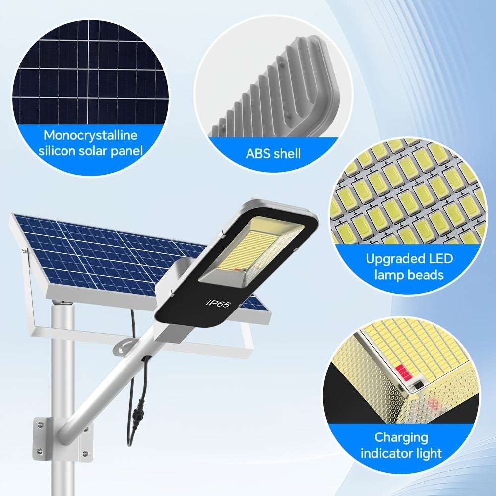 2 Pack Powerful Solar Street Light, IP65 Outdoor Light, 6500K Security Floodlight, Dusk to Dawn, with Remote Control, 6000mAh Large Capacity, High Brightness 375 LEDs, Perfect for Streets, Pathways, Courtyards, Gardens, Garages, Parking Lots