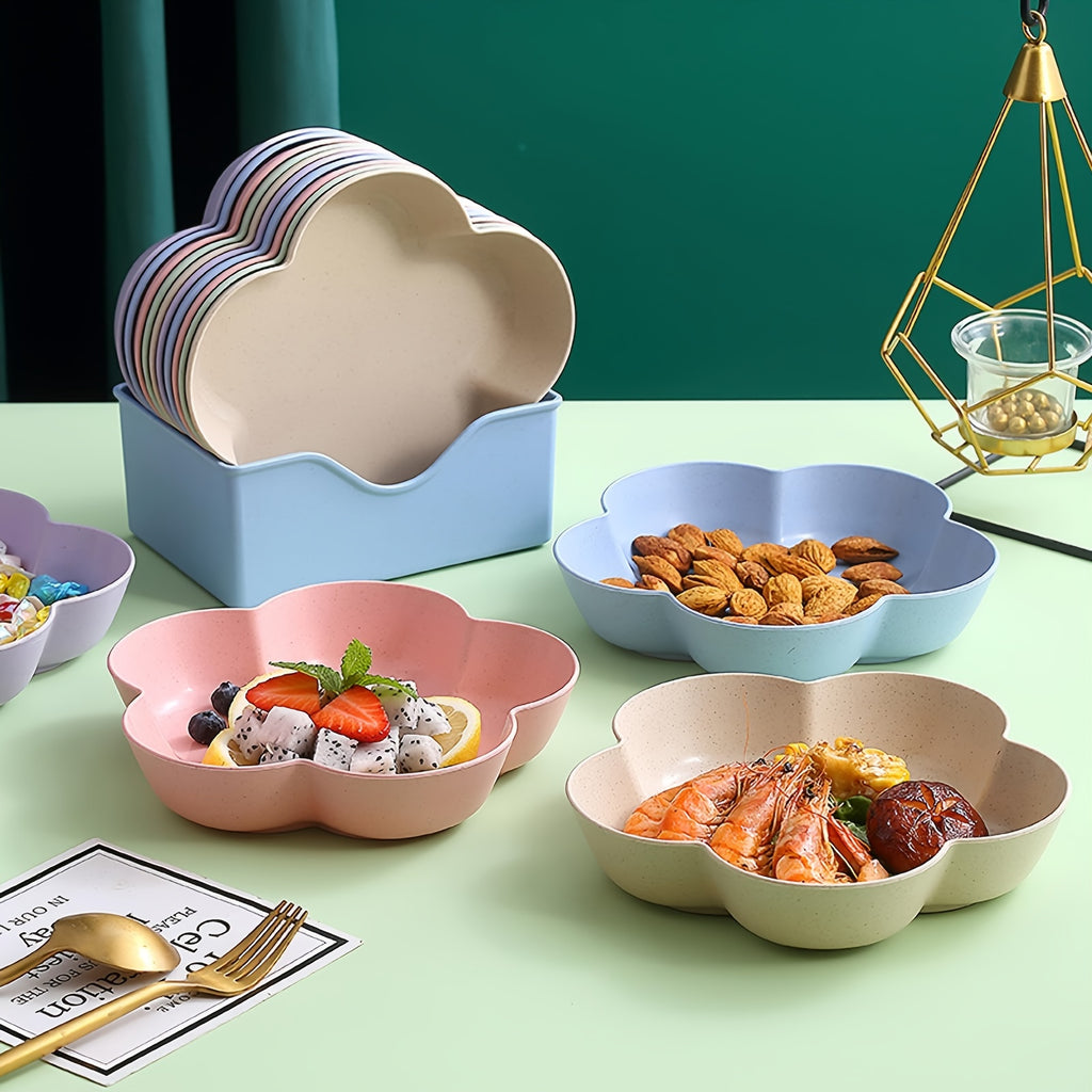 5pcs, Flower Dinner Plates, Reusable Unbreakable Plastic Plates, Lunch Plate, Bread Plate, Table Fruit Plate, Cake Plate Salad Plate, Chip Plate, Small Dish, Outdoor Dining Plate, Dishwasher & Microwave Safe, Kitchenware