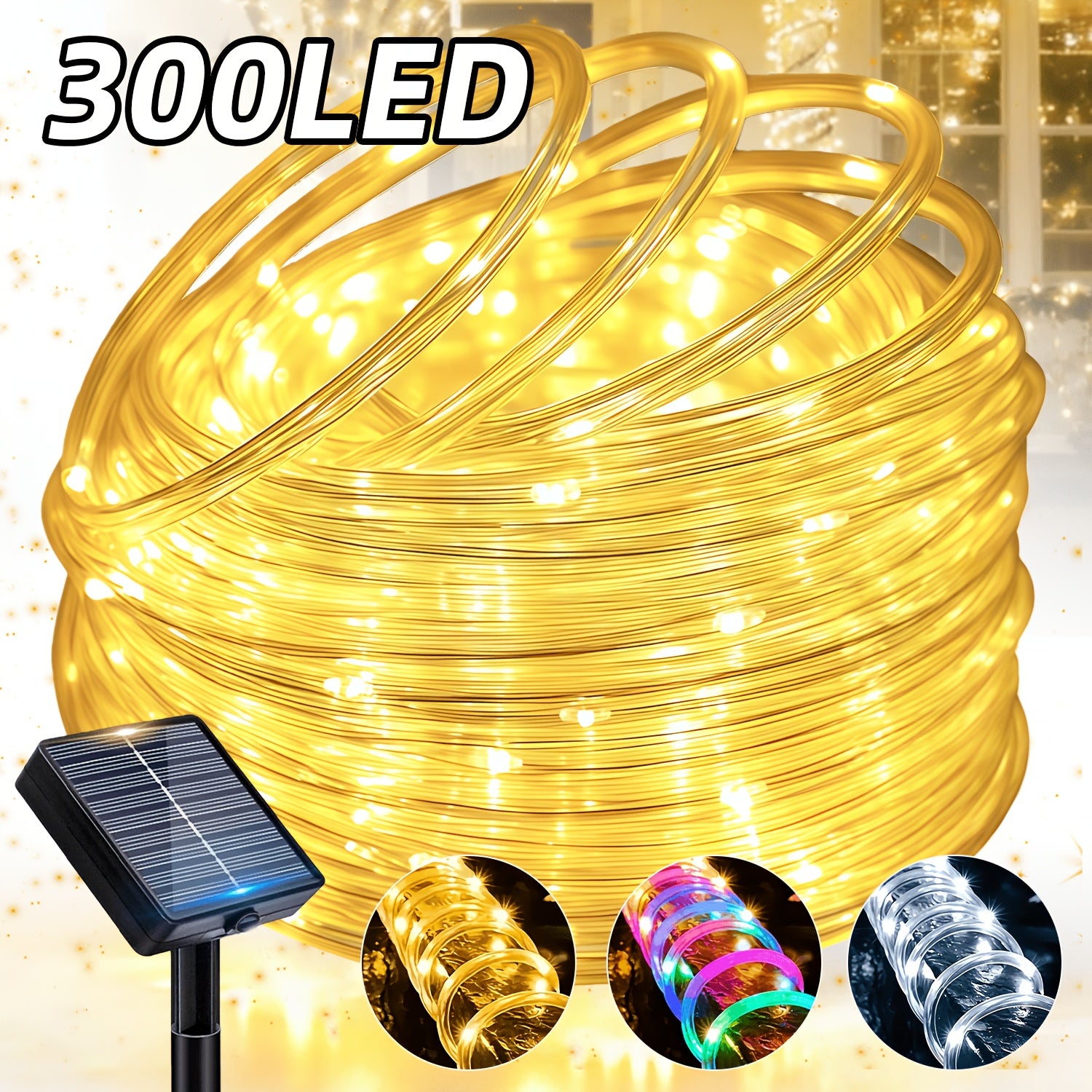 Solar garden tube light, outdoor decorative smart light string, 12 flashing modes fairy light, light-sensing on/off, PVC material, suitable for courtyards, fences, patios, camping, parties, holiday decorations - warm white / white / multicolor
