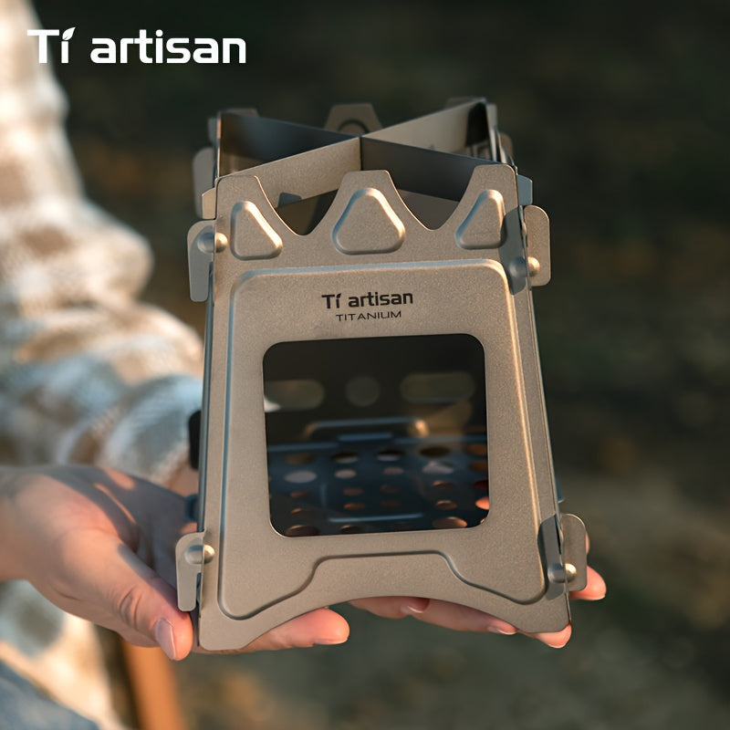 Tiartisan 1-Pack Pure Titanium Camping Stove, Detachable Portable Card Stove, Ultra-Light Multi-Functional Outdoor Survival Camping Stove with Stand (Holds Small Cookware When Assembled), Includes Storage Pouch