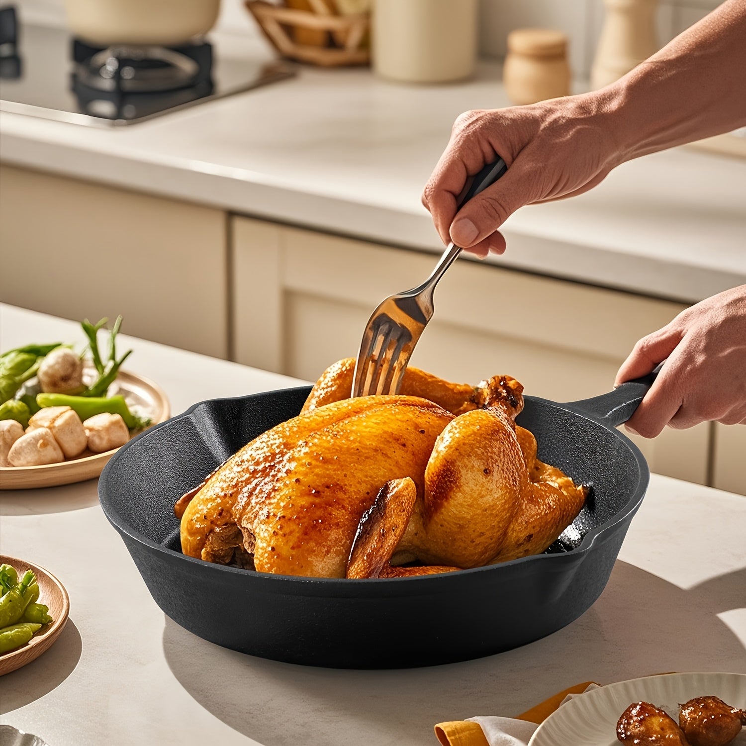 3/4 Pcs Cast Iron Skillet Set, Excellent Heat Retention, Indoor & Outdoor Cooking Available, Restaurant Chef Grade Frying Pan, Ideal for Cooking & Gifting, Local Warehouse Shipping