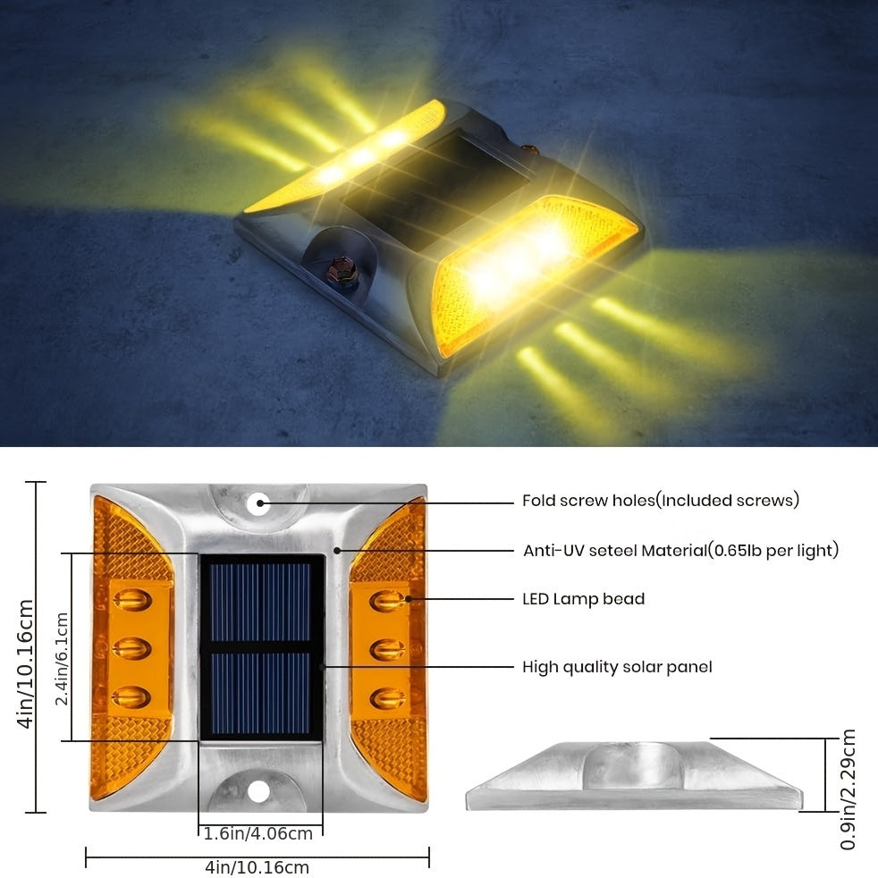 2/4 Pcs Solar Driveway Dock Lights, IP67 Solar Deck Lights, Outdoor Warning Step Lights Reflective Road Markers for Sidewalk Stair Garden Path Walkway (Red Green Blue Yellow Daylight White)