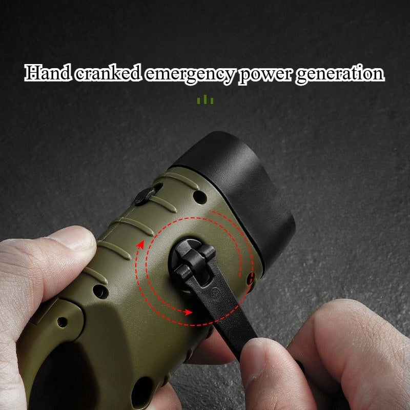 Hand Crank Solar Manual Power Flashlight Rechargeable LED Emergency Light Hand Crank & Solar Function Portable Backpack Flashlight IP66 Waterproof Outdoor Survival Gear