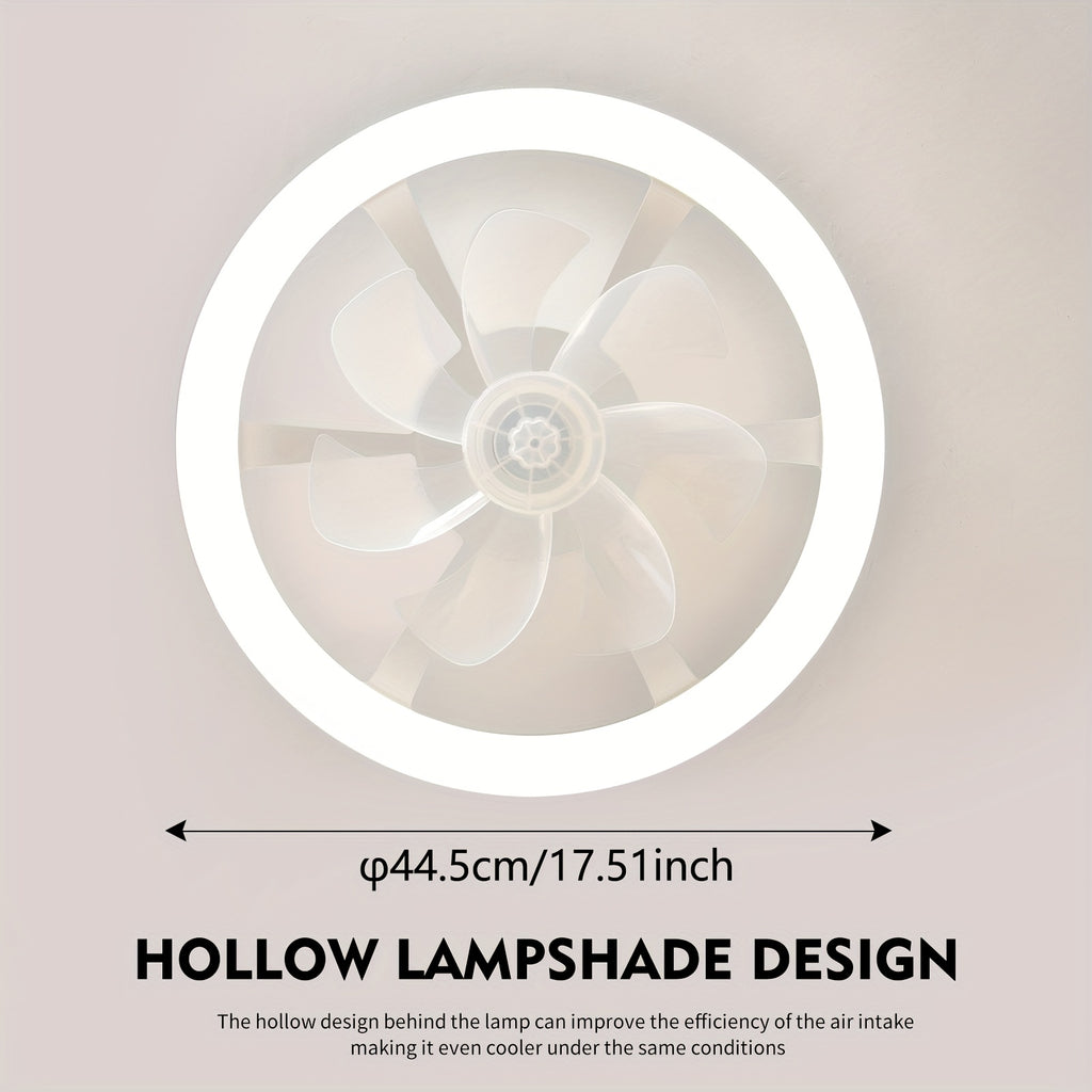 1PC Ceiling Fan with Light, 44.5cm/17.51 Inch LED Fan Light Kit, Compact Ceiling Fan with Remote Control, White Low Profile Ceiling Fan, 6 Speed Levels Smart Dimmable, Suitable for Living Room Bedroom Attic Kitchen Laundry Room Dining Room