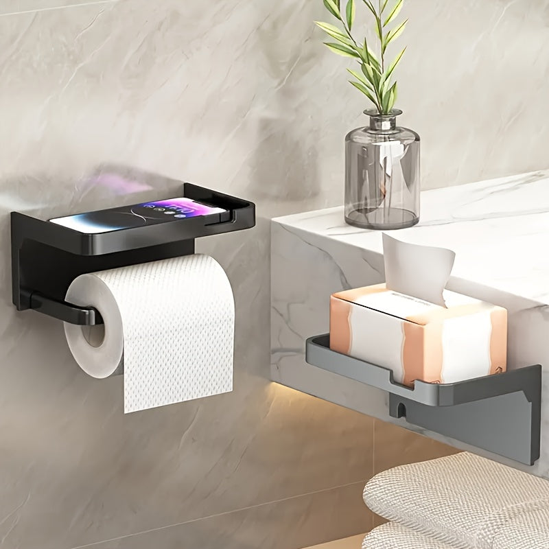 1pc Bathroom Shelf / Toilet Paper Holder - Wall Mount Drill Required, for Toilet & Washroom, Face Washing Storage Shelf