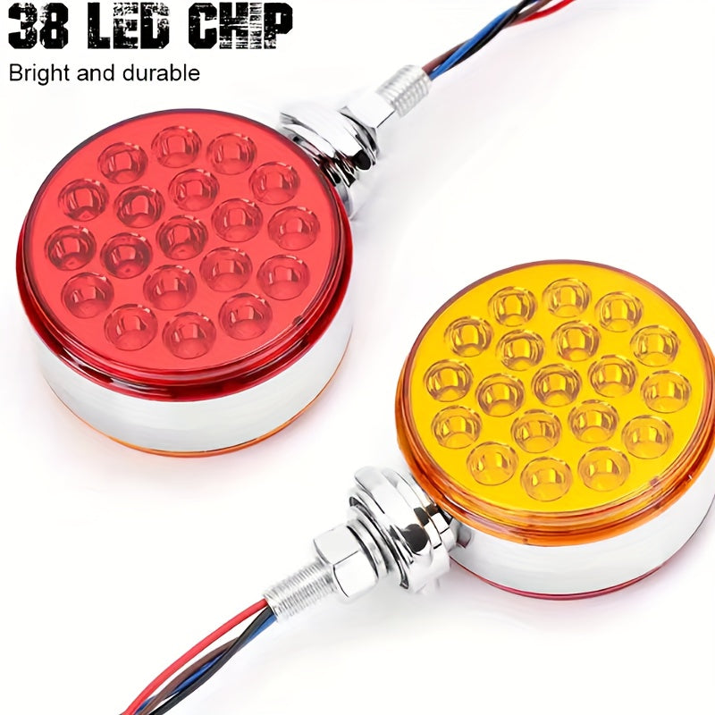 1 or 2-Pack 12V 24V LED Dual Round Light, Truck & Trailer Marker Light, Yellow & Red, Battery-Free