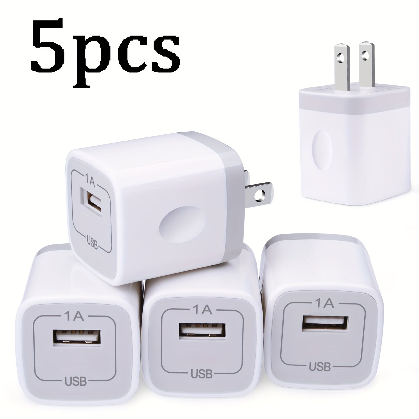 [5pcs-1Port 5W] USB Charger Wall Plug, Outlet AC Power Adapter Block Cube for iPhone, for iPad, for Samsung, for Android or Type A Phones Charge Multiple USB Hub Station Base