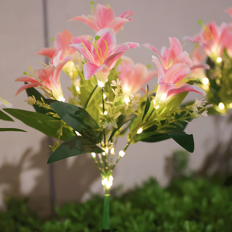 Solar 7-Head Lily Flower Light, Equipped with 42 LED Beads, Solar Decorative Light Designed for Outdoor Pink Garden, Solar Courtyard Party Decorative Light, Light Sensor, Party Atmosphere Light